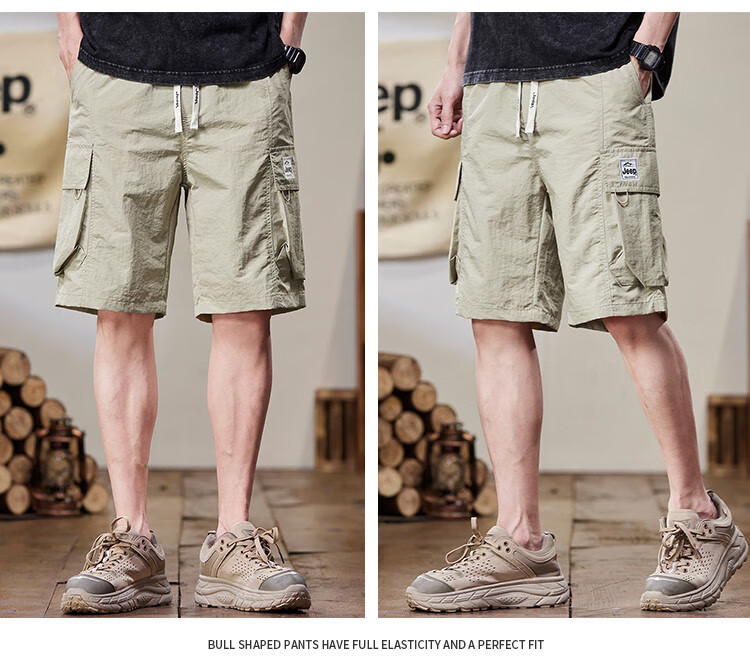 JEEP Ice Silk Quick-Dry Cargo Shorts for Men, Summer 2026 Lightweight Casual Mid-Length Pants, Men's Shorts 9
