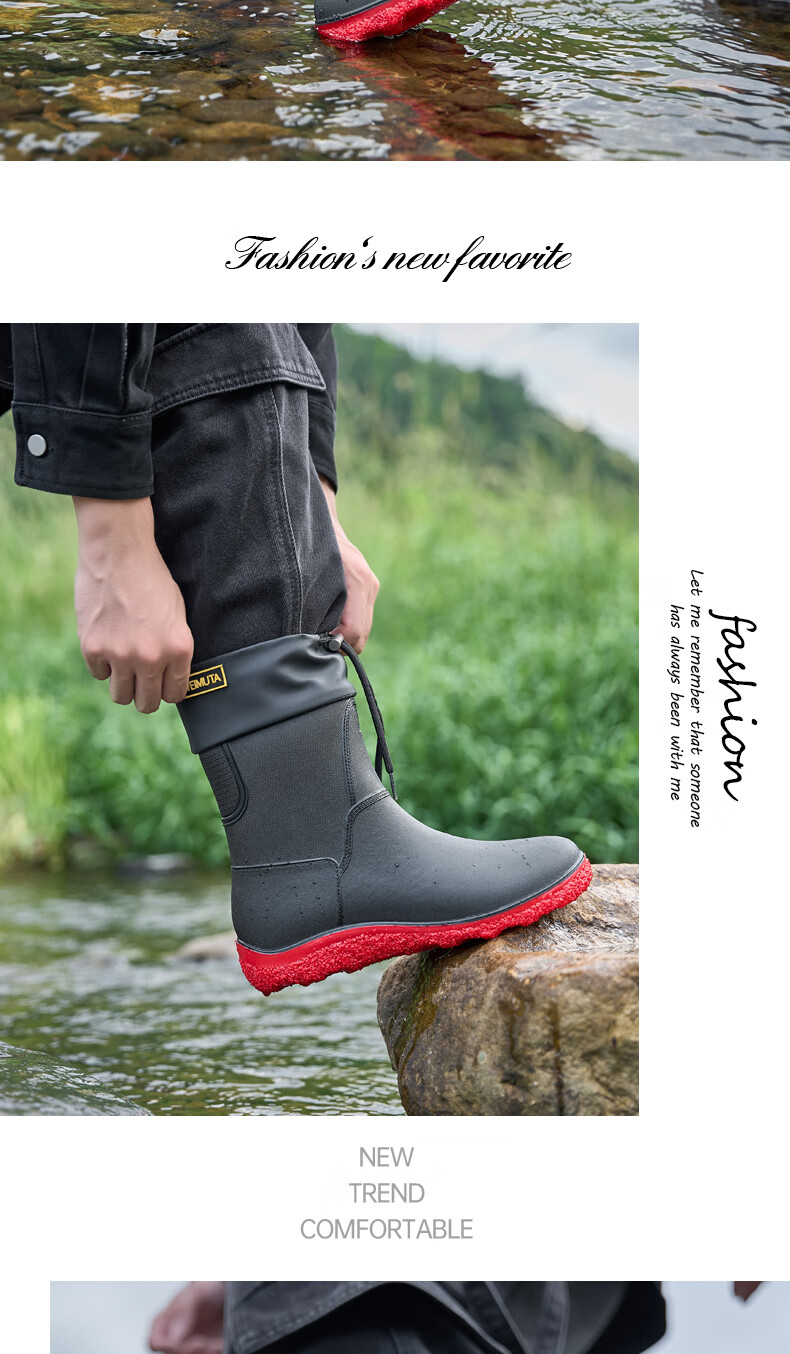 Lanoudun Men's Tall Waterproof Rain Boots, Rubber Shoes, Outdoor Fishing, Car Washing, Non-Slip Chef Shoes Cover YX1018 Size 44 10