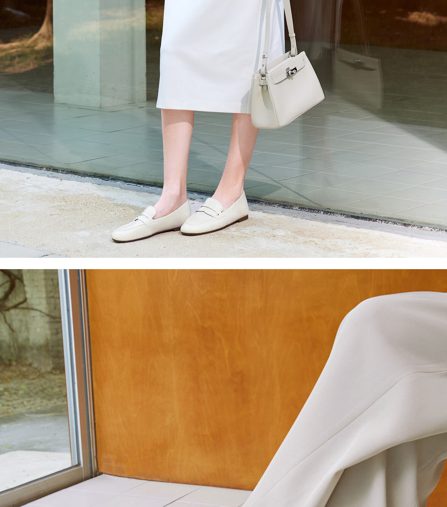 COMELY Low-Heel Loafers for Women, New Spring And Summer Style, Sheepskin Retro Flat Genuine Leather Shoes, Commuter Flats, Cream White, Size 35 8