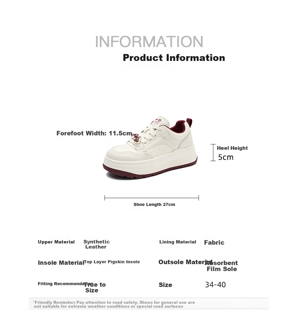 Josiny Thick-Soled White Sneakers for Women, Spring And Autumn 2026 New Style Soft Sole Board Shoes Versatile Breathable Sports Casual Shoes Beige/red 37 22