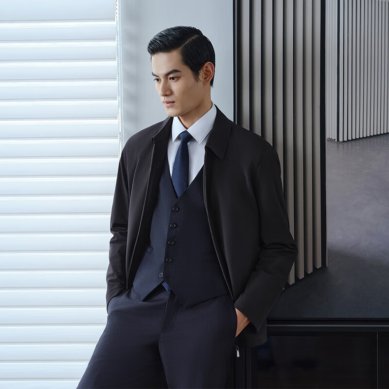 Goldlion [Cashmere Filling] Autumn Winter Jacket, Thickened Lapel, Warm Business Casual Coat for Men, Navy Blue-95L1 2XL