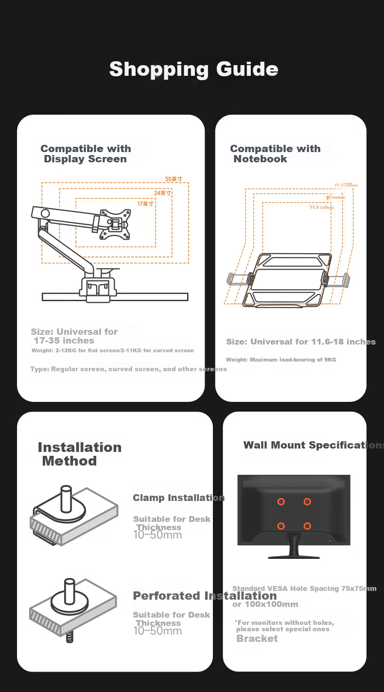 Brateck Beihu Laptop Stand, Monitor Stand Dual Screen, Computer Screen Multi-Screen Extension, Monitor Mechanical Arm One-To Computer Stand E500-2+APE40 3