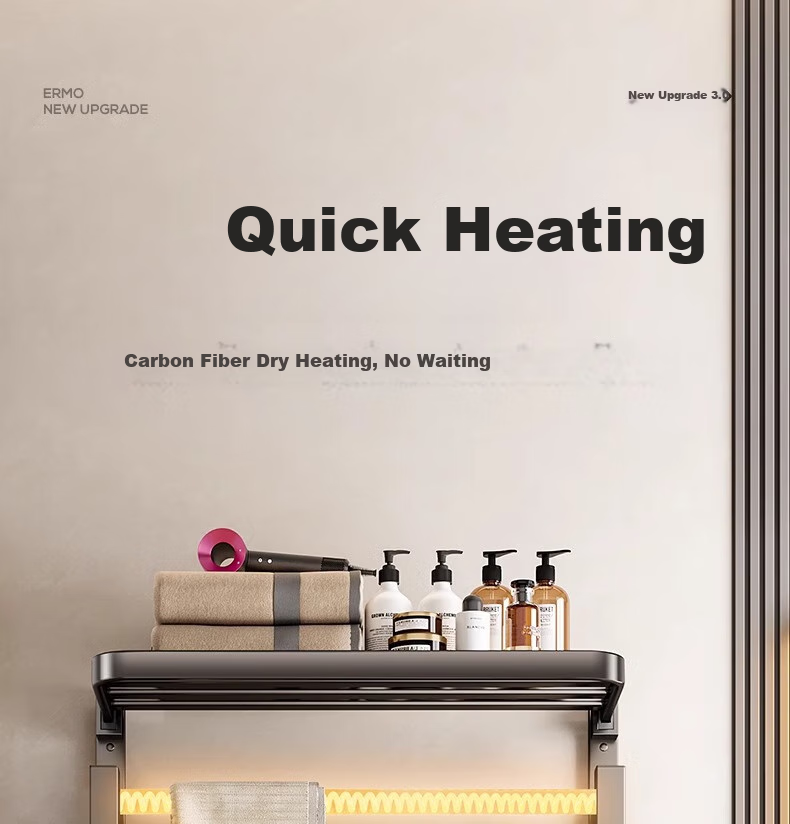 Baihan Electric Heated Towel Rack, Carbon Fiber Heating, Bathroom No-Drilling Electric Heating Towel Rack, Drying Rack 4
