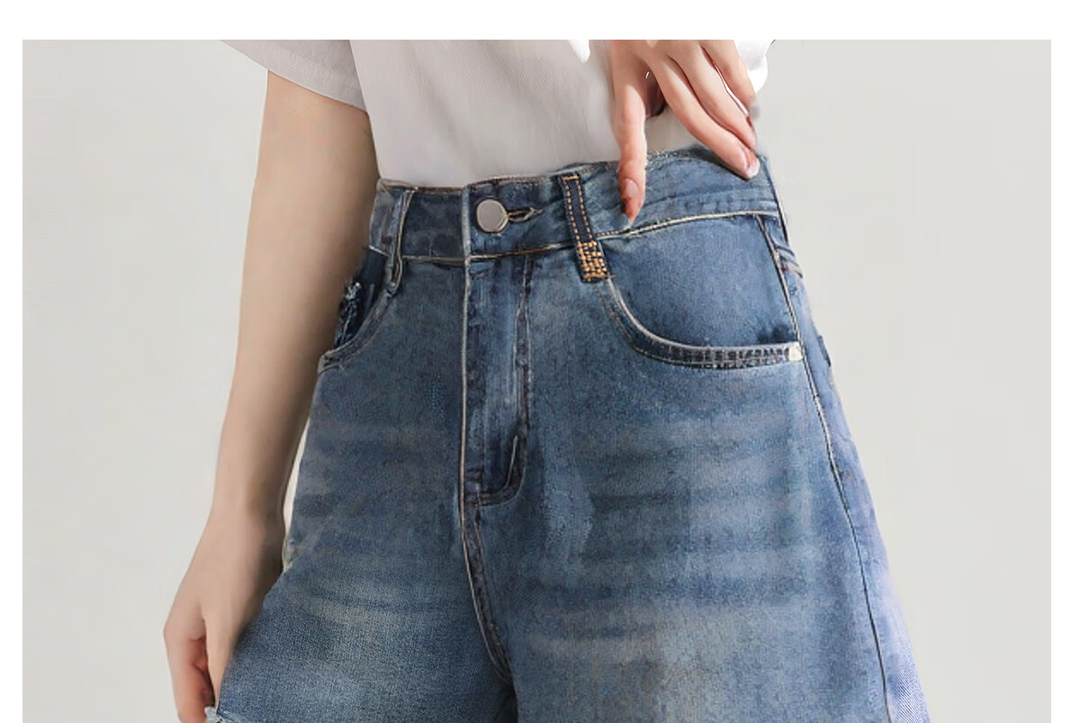 Halo Queen Women's Denim Shorts, Summer A-Line, Contrasting Colors, Slimming, Retro Hot Pants, High-Waisted, Leg-Lengthening, H52N030 51