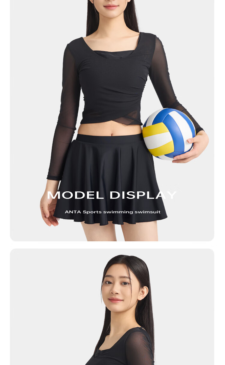 ANTA Women's Slim Waist Two-Piece Long Sleeve Swimsuit 2025 Vacation Hot Spring Slimming Conservative Swimwear M 12