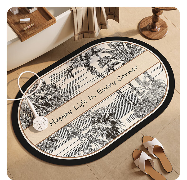 YISHANG American-Style Bathroom Mat, Oval Absorbent Pad, Quick-Drying Non-Slip Foot Mat for Bathroom Entrance, Toilet Door Carpet 9