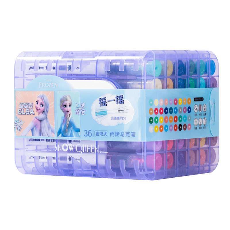 Disney 36-Color Direct Liquid Acrylic Markers, Children's Drawing Pens, Quick-Drying Cartoon Waterproof Paint Pens for Elementary School Students, Elsa Princess Stationery