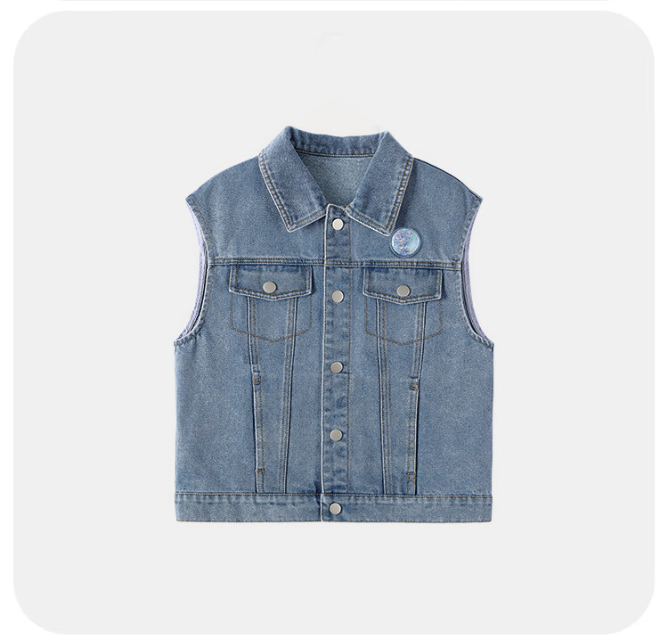 QQ DUCK Children's Denim Vest Girls' Sleeveless Jacket Youth Clothing Classic Vest Navy Blue; 165 28