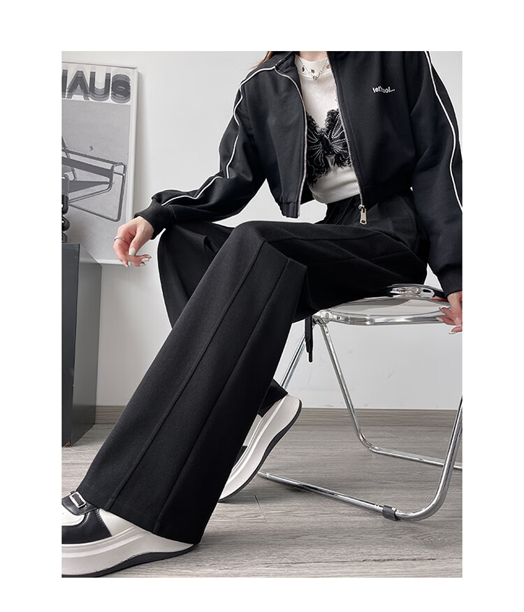 Langsha Women's Sports Pants Spring and Autumn High Waist Slim Fit Spliced Banana Pants Loose Slim Casual Sweatpants Versatile Wide-Leg Pants 9