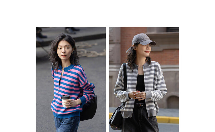 Dme [American Retro Style] Spring Heart-Shaped High Street Striped Cardigan, Comfortable Slimming Knitted Sweater, Women's Top 3