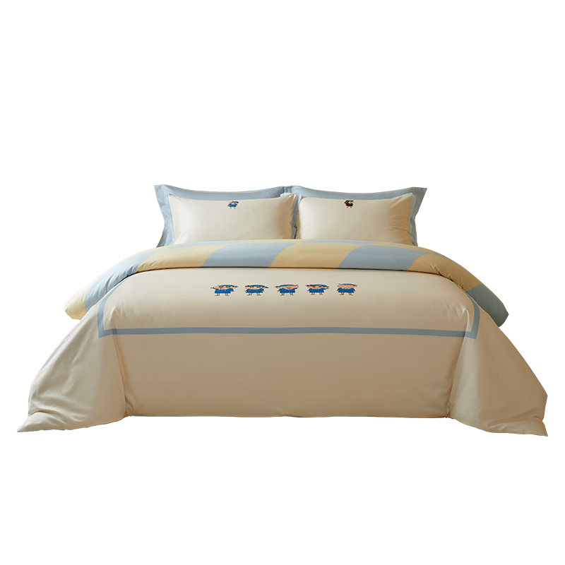 MIDO HOUSE Mingdu & Crayon Shin-Chan Co-Branded Long-Staple Cotton Bedding Set, Pure Cotton Four-Piece Set for 1.8m Bed