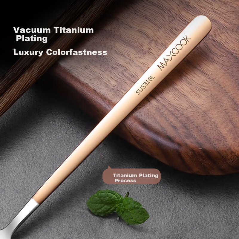 MAXCOOK 316L Stainless Steel Spoon And Wooden Chopsticks Set, Chicken Wing Wood Chopsticks Three-Piece Set, Rose Gold MCGC8511