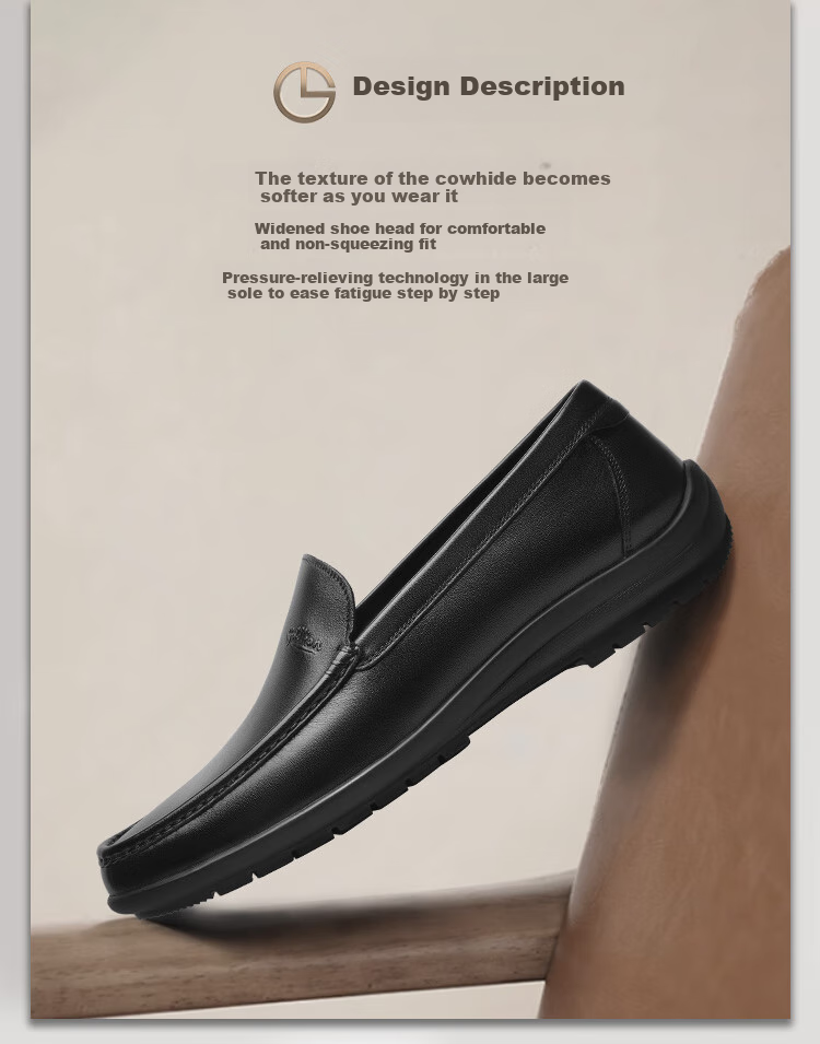 Goldlion Men's Shoes, Business Leather Shoes, Slip-On Loafers, Flat-Bottomed, One-Step Slip-On Peas Shoes, G582510018CCB, Brown, Size 40 2