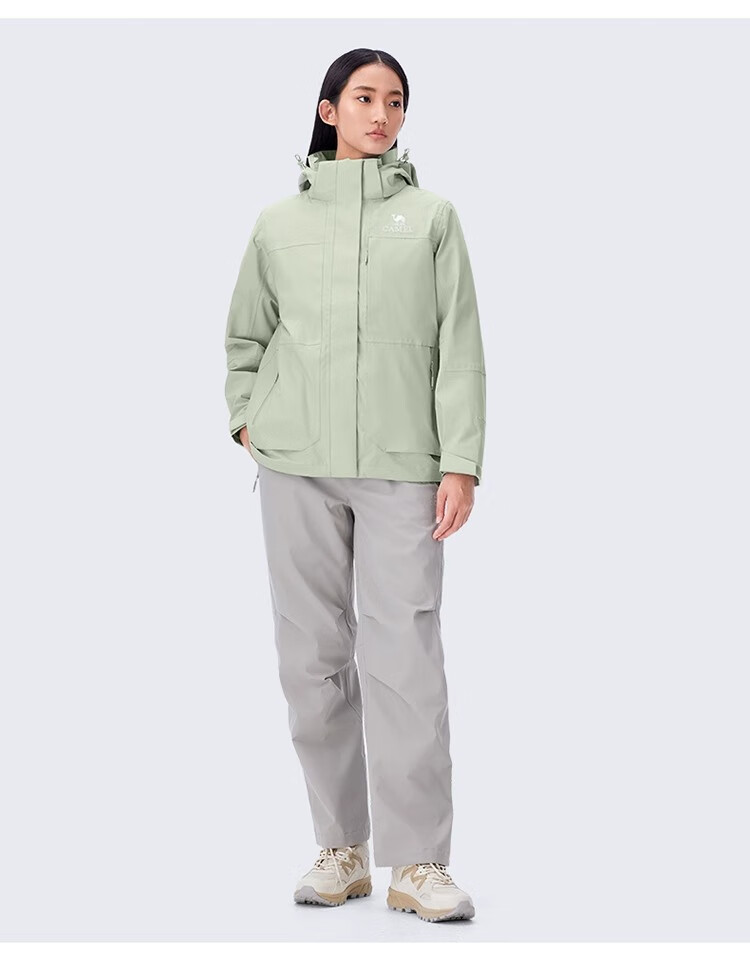 CAMEL Goose down Three-In Waterproof Thickened Mountaineering Jacket A70723 Oak Gray, Women's Size L 18