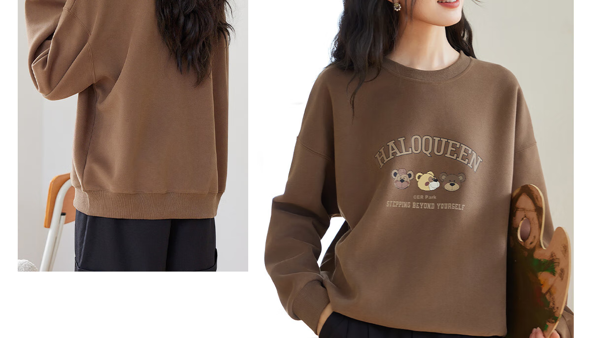 Halo Queen Women's Sweatshirt, Spring And Autumn Round Neck, Little Bear Christmas Outfit, Fashionable Loose Top Jacket H143W1002 17