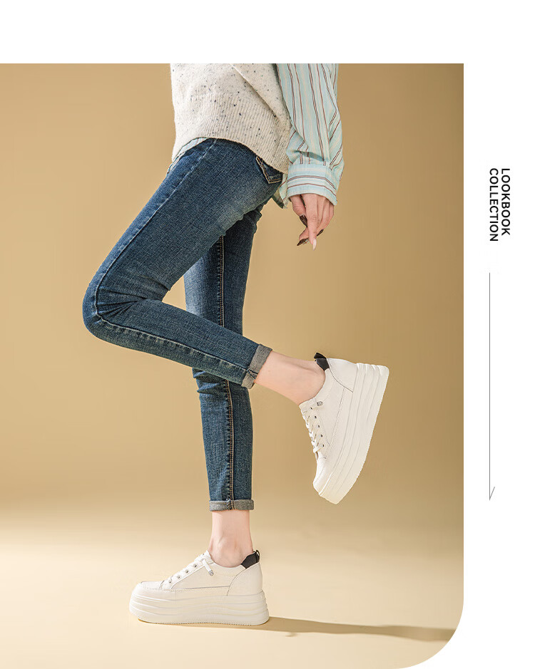 RED DRAGONFLY Women's Shoes, 2026 Autumn White Sneakers, Thick-Soled Heightening Versatile Casual Lightweight WPB15032, Beige/black, Size 40 9