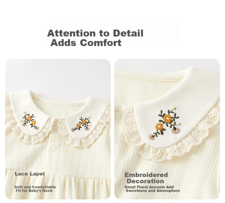 Wismorni Baby Romper, Spring And Autumn Long-Sleeve Bodysuit for Girls, Triangle Onesie, Sweet Autumn Outfit 8