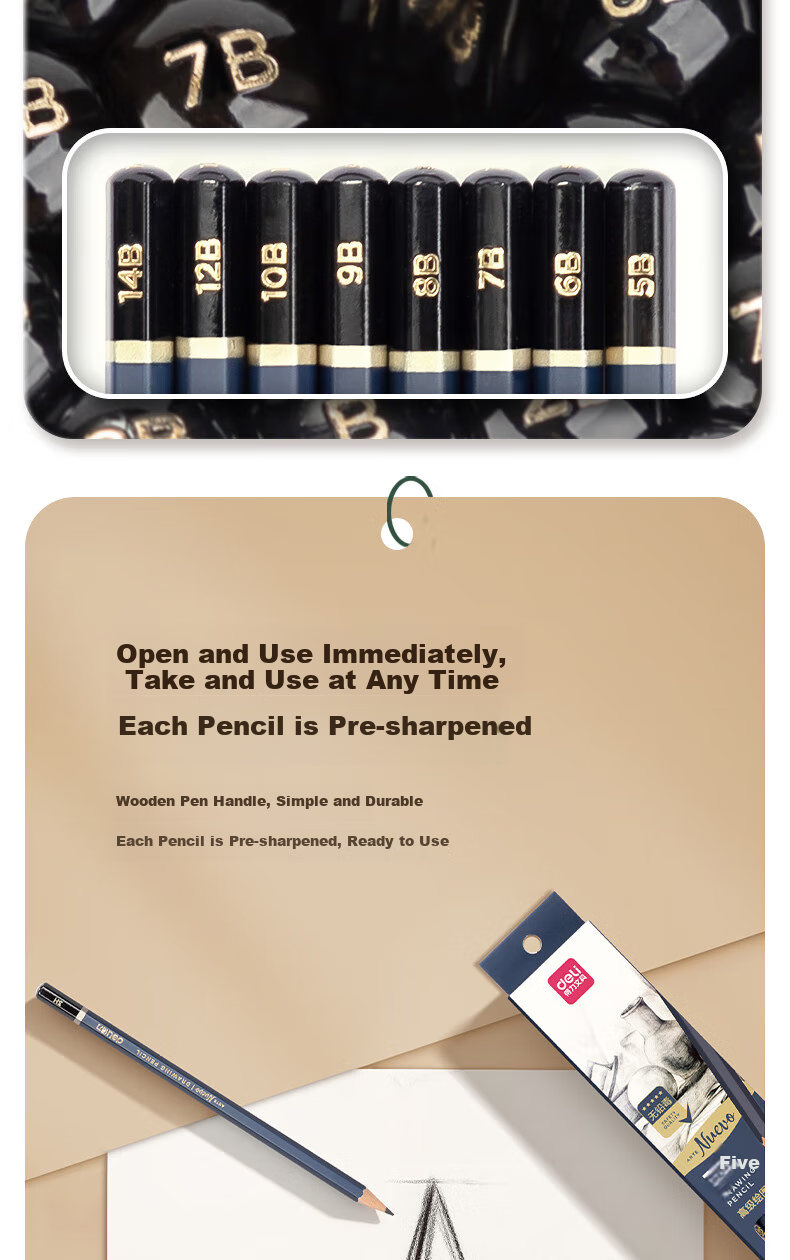 Deli Premium Drawing Pencils, 12 Pieces, 3H Sketching Pencils, Hexagonal Barrel Writing Black Pencils for Students, Art Sketching Engineering Drafting Pencils, Specialized for Beginners, Back-To Stationery 7