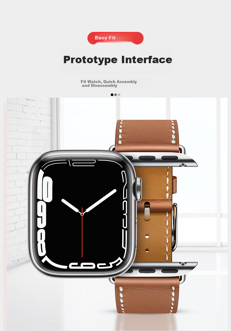 BHO Compatible Apple Watch Band, Suitable for Apple Watch S12/S11 Hermès Leather Strap, IWatch S10/9/8/7/6/Ultra4/SE3/2 Genuine Leather Strap 4