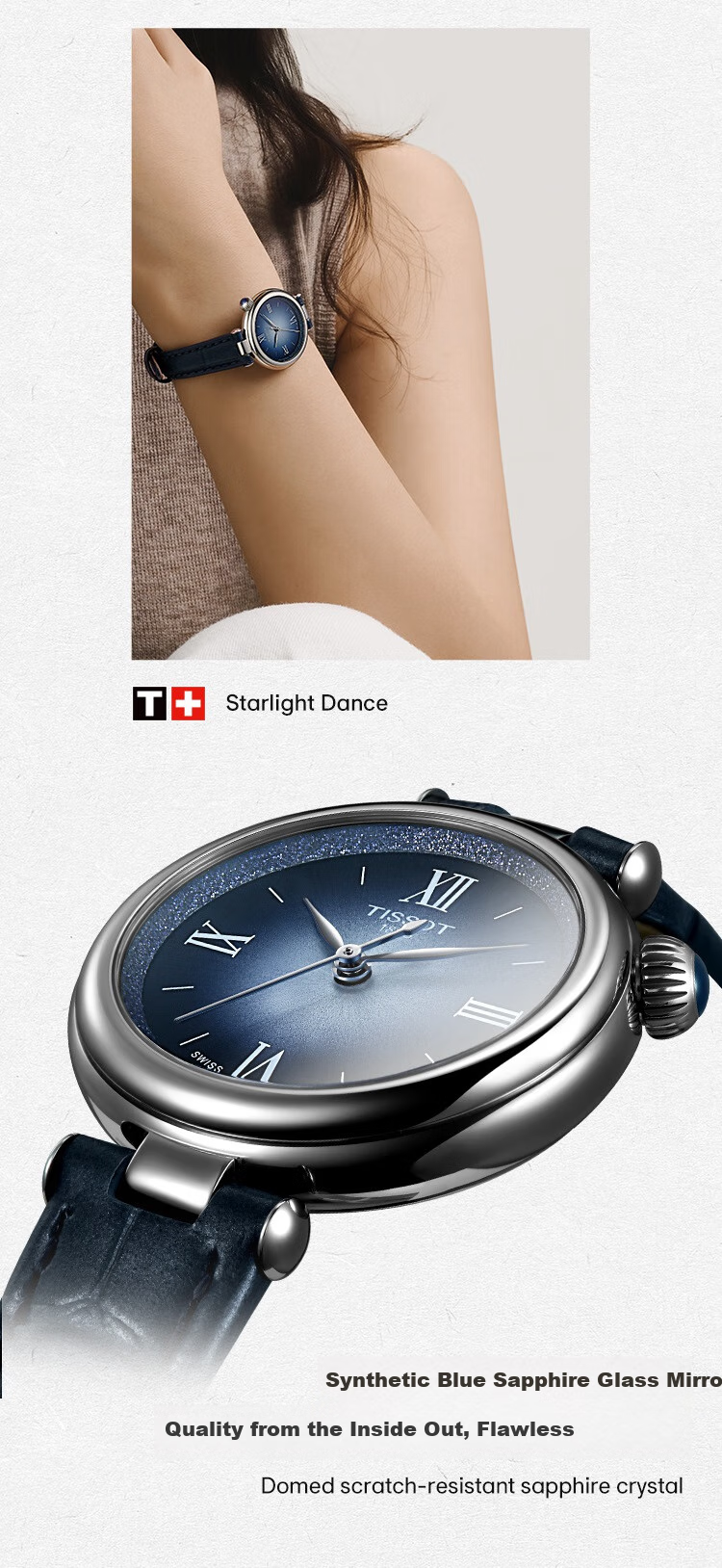 TISSOT Le Locle Series Starlight Women's Watch, Swiss Quartz Ladies Leather Strap Wristwatch, Fashionable Timepiece, Birthday Gift 5