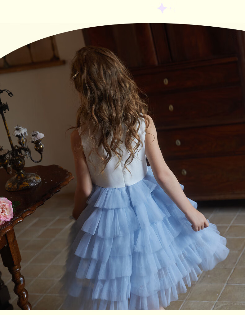 Follow Me Girls' Sleeveless Dress Summer Sequin Tulle Cake Skirt Sweet Princess Dress for Little Girls White/blue 110 3