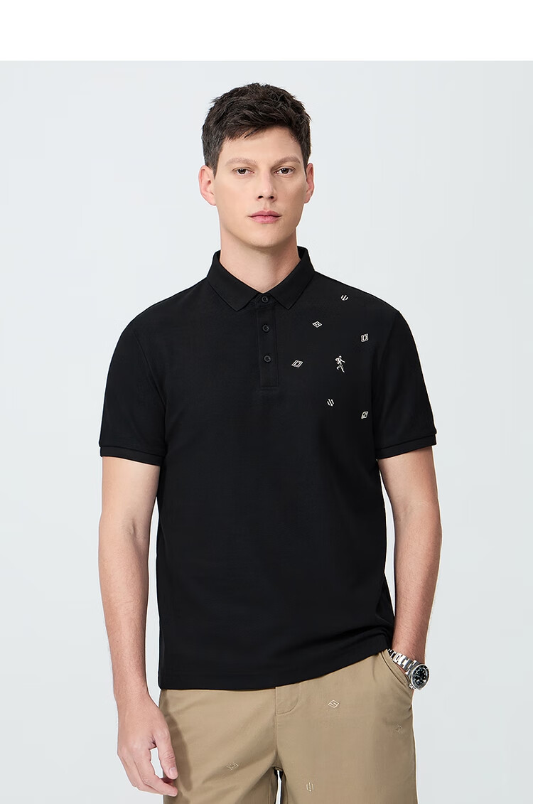DANCING WOLVES [Ice Oxygen Bar & 7A Grade Antibacterial] Summer Dotted Embroidery Men's Short-Sleeve POLO, 001 Black, L(175) 10