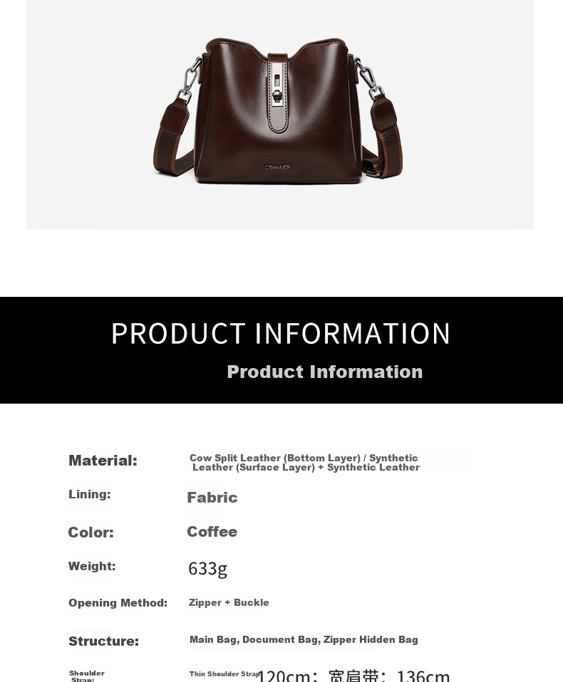 C.BANNER Leather Handbag, Women's Bucket Bag, Soft Leather Shoulder Crossbody Bag, Light Luxury Birthday Mother's Day Gift, Practical Present for Mom 6