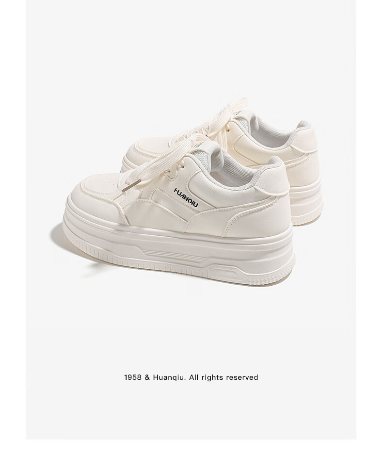 HUANQIU 2026 Spring Autumn New Women's Casual White Shoes Thick Sole Fashionable Breathable Sneakers Light Blue Size 39 7