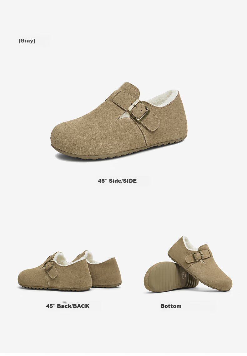 TATA Retro Fleece-lined Birkenstock-style Women's Shoes 2024 Winter CGW05AM5 Gray (Mauritius) Size 39 10