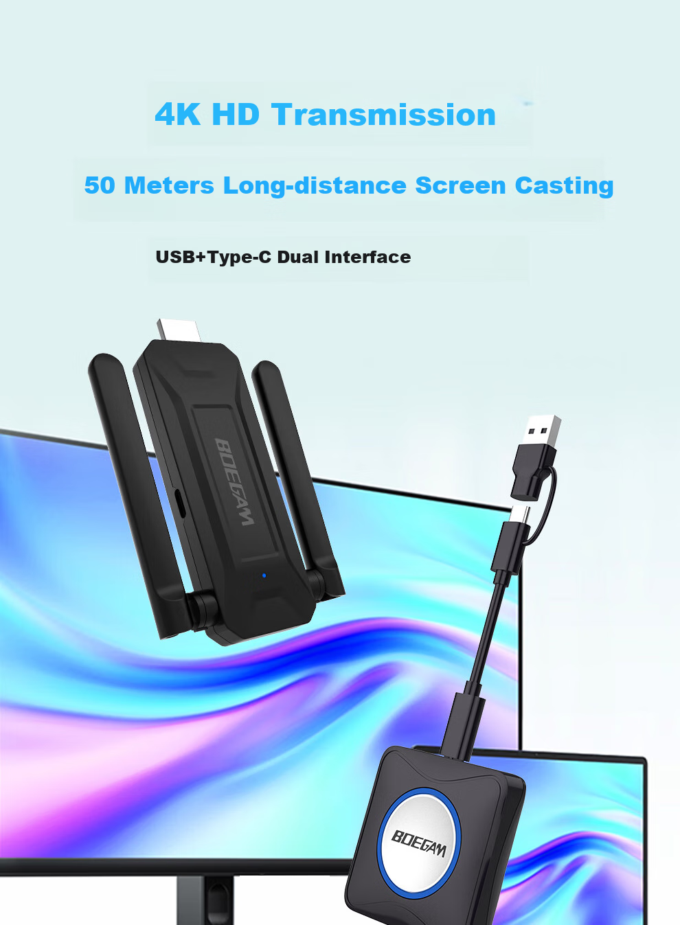 BOEGAM Wireless Screen Mirroring Device HDMI Cable 4K HD Transmission Screen Sharing Tool for Office And Home Use Compatible with Apple And Android Phones, No Network Required XS5D 1
