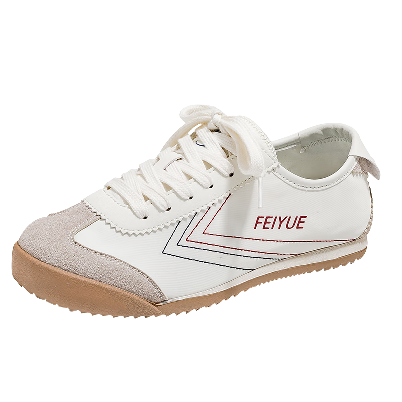Feiyue Official Women's Shoes, Dexun Shoes for Women, New Summer Casual Versatile White Sneakers for Women, White-Gray Size 37