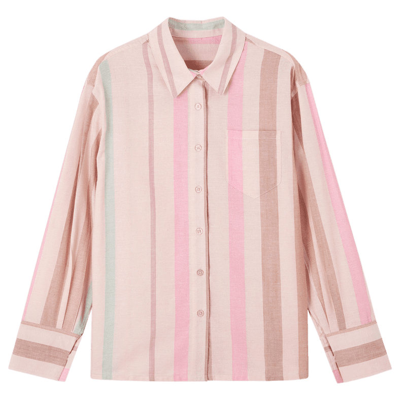 Dme [Layering Essential] Spring Cloud Cotton, Three-Dimensional Lapel Striped Shirt, Loose Comfortable Concealing Blouse, Women's Top