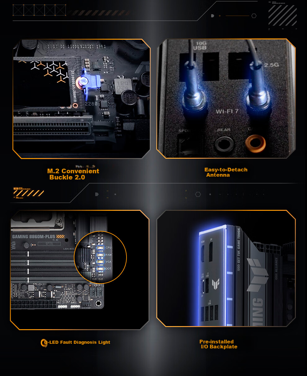 ASUS TUF GAMING B860M-PLUS WIFI Motherboard, Supports CPU 270K/265K/245K (Intel B860/LGA 1851) 9