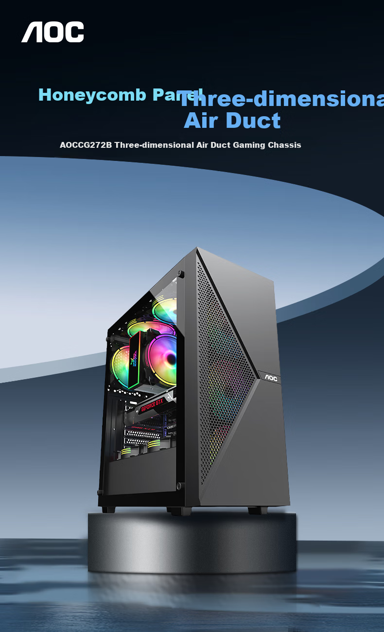 AOC Storm CG460B Black Gaming PC Case with Side Tempered Glass, High Transparency, Supports MATX Motherboard, 240mm Water Cooling, 9 Fan Slots 1