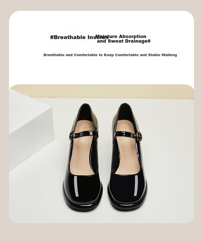 DAPHNE French Chunky Heel Mary Jane Women's Shoes, Square Toe Elegant High Heels, Ankle Strap Pumps 4623101161 Black 35 6