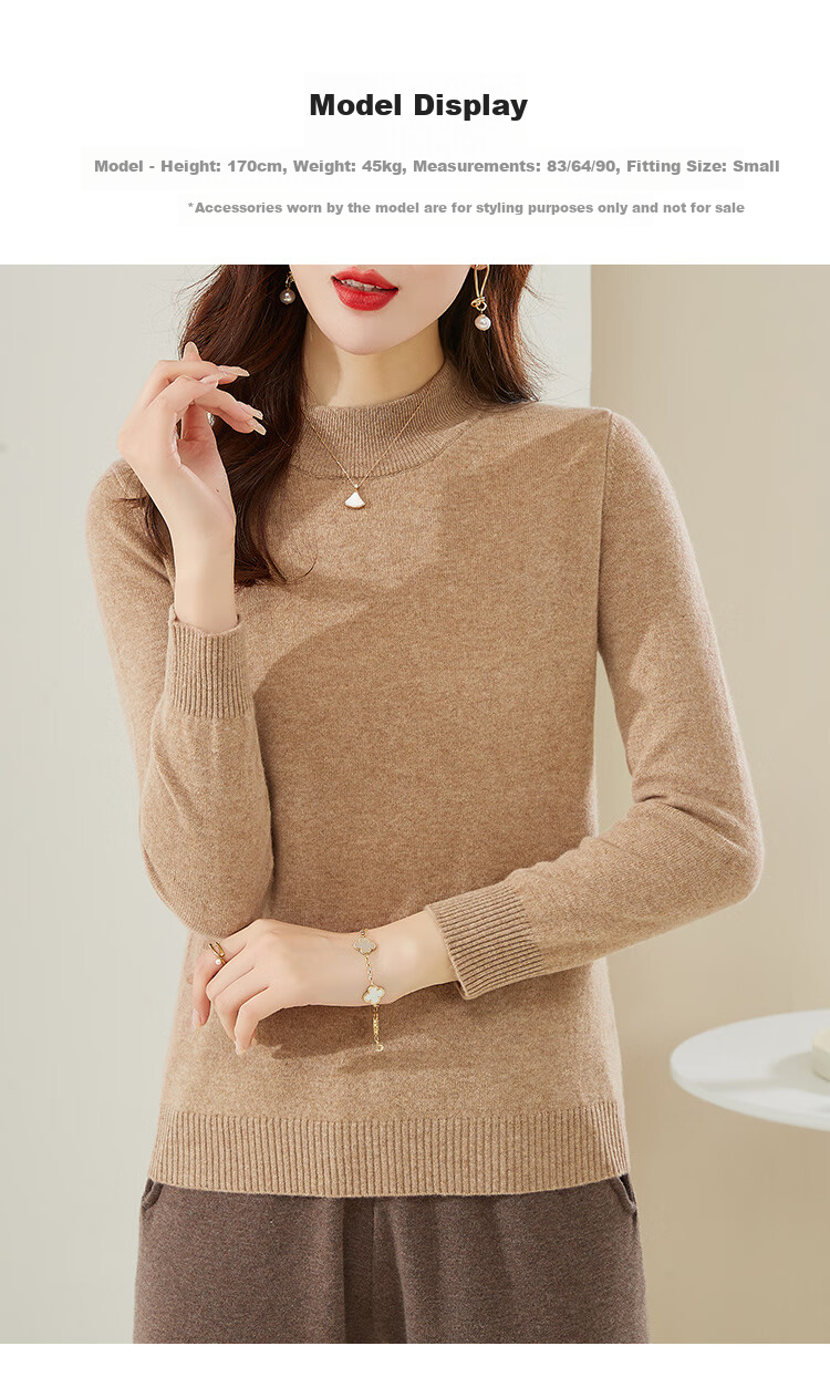 Jinju [100% Wool] Autumn And Winter Warm Semi-Turtleneck Base Layer Sweater Women's Knit Pullover, White, S 14