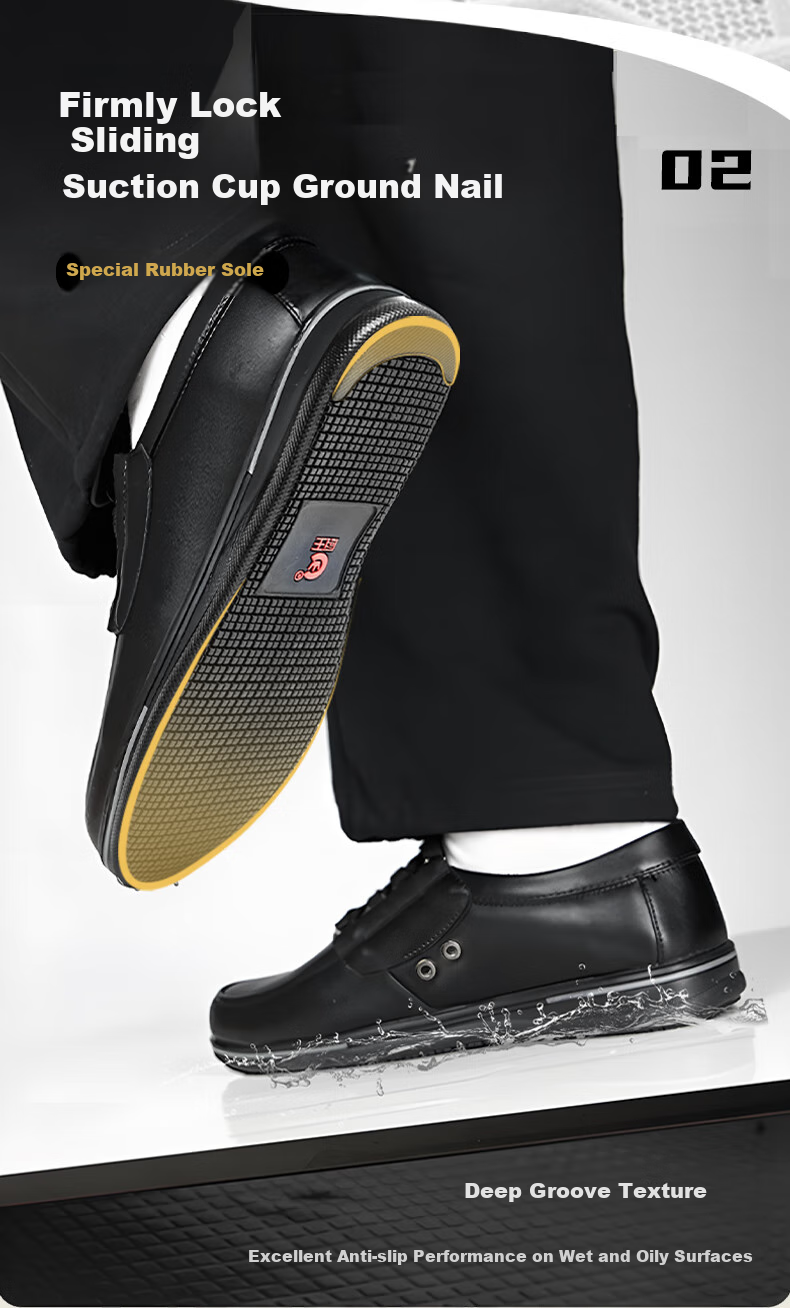 Chuwang Chef's Special Shoes, Casual Leather Shoes, Non-Slip, Oil-Resistant, Water-Repellent, Comfortable Work Shoes, Durable, 6805 Thick-Soled Model, Size 37 4