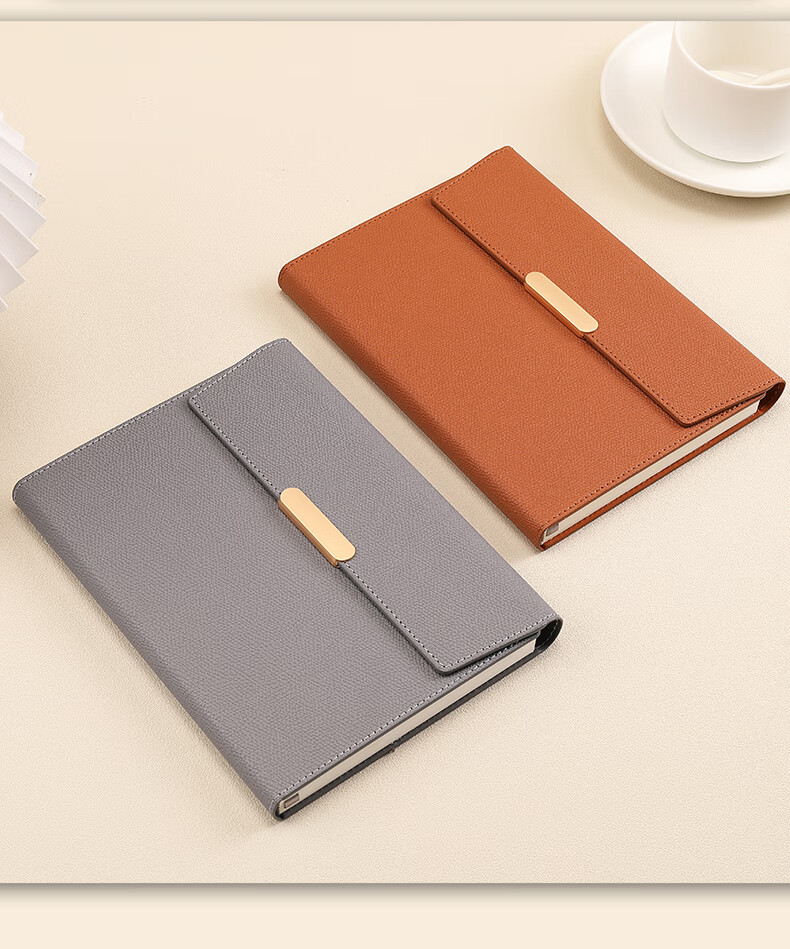 Zhongjianwenju A5 Notebook with Three-Fold Clasp, Business Office Quality Leather Cover, Meeting Journal Diary, Customizable Office Stationery, A5 Brown 61-25 Simple 12