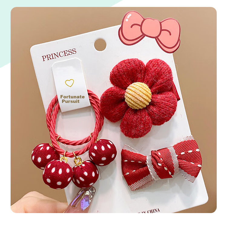 CHIMERA Red 2-Piece Children's Bow Hair Ties, Scrunchies, Ponytail Holders, Hair Bands, Hair Accessories for Girls, New Year Gift 27