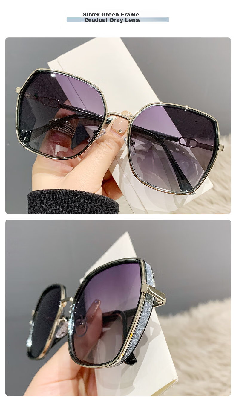 Angelamiao Women's Fashion Street Photography Trendy Starry Glitter Polarized Sunglasses, Sun Protection Outdoor Travel Glasses, Gold Frame 9