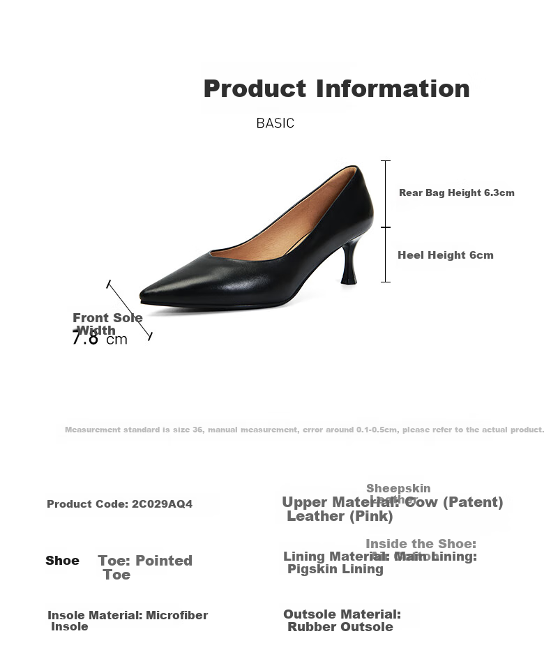 PT'SON Mall-Matching Lambskin Work Shoes for Women, Spring Thin Heel Professional Shoes, Commuter High Heels, Black/lambskin, Size 36 9