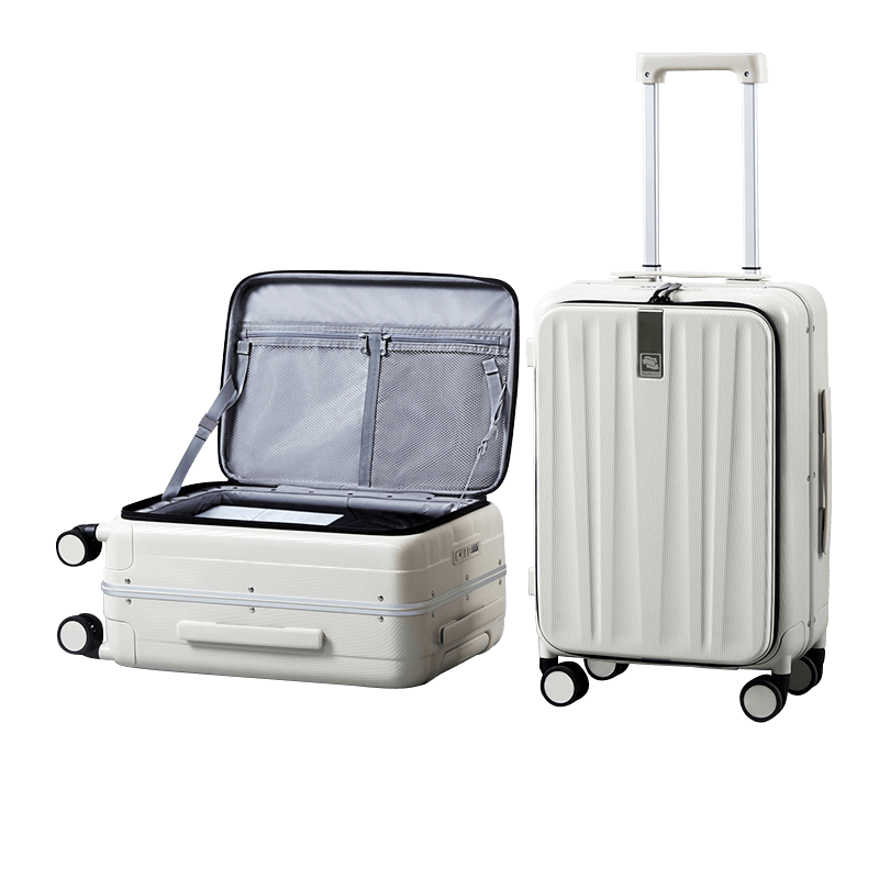 HANKE Luggage, Suitcase for Men And Women, Travel Case, 110L Large Capacity, 28-Inch Ivory White, Aluminum Frame with Side Opening Lid