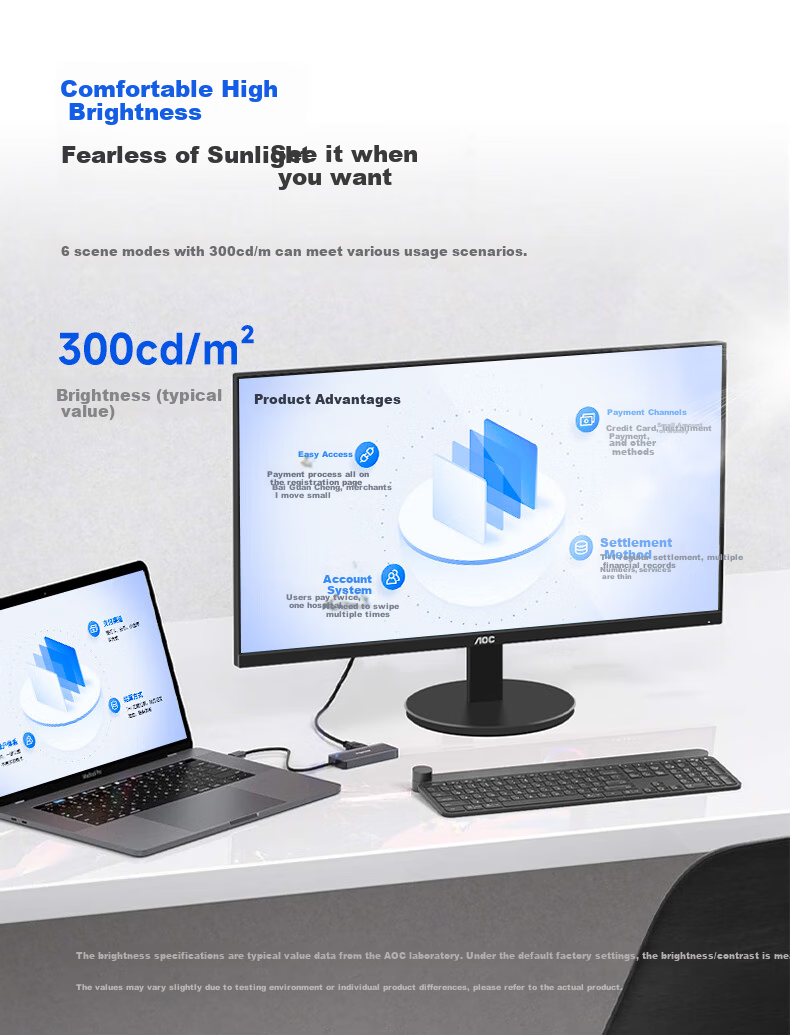 AOC Monitor, 2K Computer Display, 23.8-Inch, Office Eye Protection, Low Blue Light, Type-C, Height Adjustable And Rotatable, Desktop Expansion Screen for Laptops 8