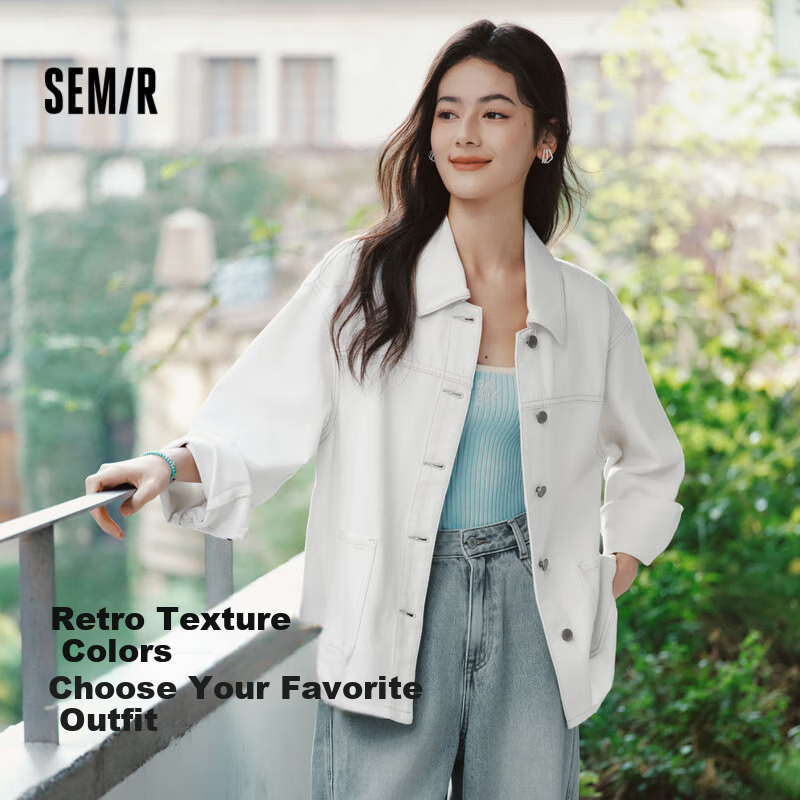 Semir Denim Jacket for Women, Mid-Length, Drop Shoulder, Loose Fit, Spring And Autumn 2025, Cotton, Commuter Style, 109125108014