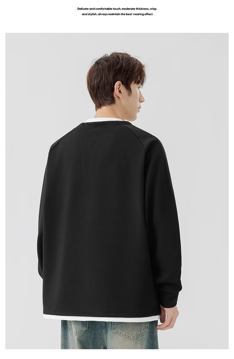 MMOPTOP Japanese-Style Color-Block Faux Two-Piece Crew Neck Sweatshirt, Spring And Autumn Men's Loose Comfortable Top, MWY15 Black XL 10