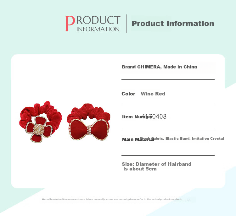 CHIMERA Red 2-Piece Children's Bow Hair Ties, Scrunchies, Ponytail Holders, Hair Bands, Hair Accessories for Girls, New Year Gift 2