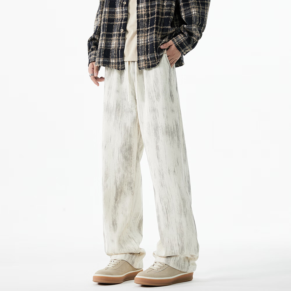 SWAMP AREA Casual Pants for Men And Women, Trendy Straight-Leg Loose-Fit American-Style Sweatpants K019 Beige 2XL