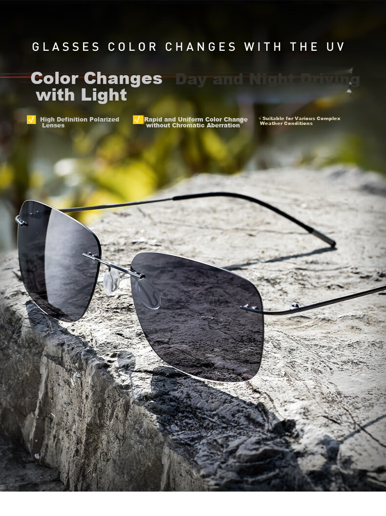 CAPONI Frameless Sunglasses, Photochromic Sunglasses for Men, UV Protection, High Beam, Polarized, Day And Night Driving, Specialized Night Vision Glasses 1