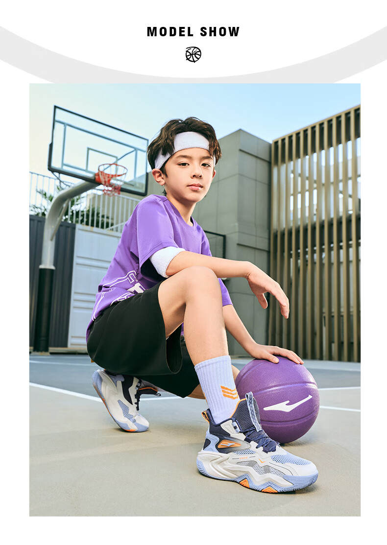 ERKE Children's Shoes, Boys' Basketball Shoes for Older Kids, Kids' Lace-Up Shock-Absorbing Wear-Resistant Sneakers, Micro-Crystal White/black, Size 39 41