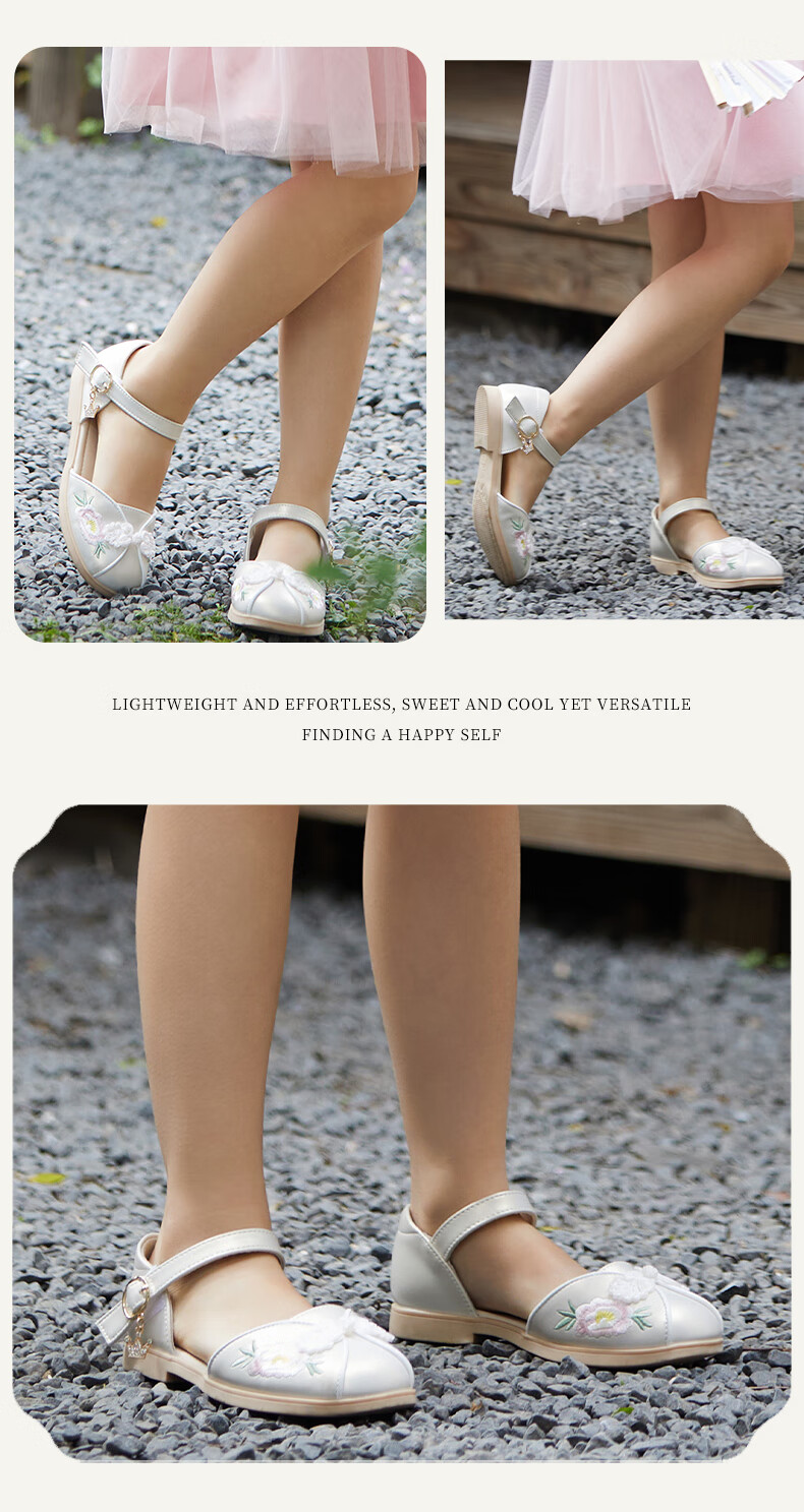 Fulomi Girls Summer Sandals Traditional Chinese Embroidered Hanfu Soft Sole Closed-Toe Princess Shoes Pearl Pink Size 31 13